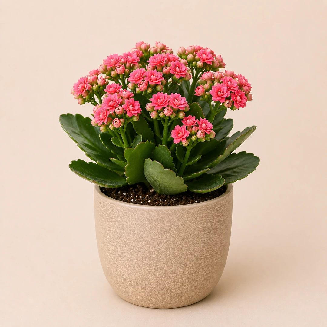 Healthy Kalanchoe flowering plant in a decorative pot with vibrant colorful blooms for indoor home, balcony, and garden décor