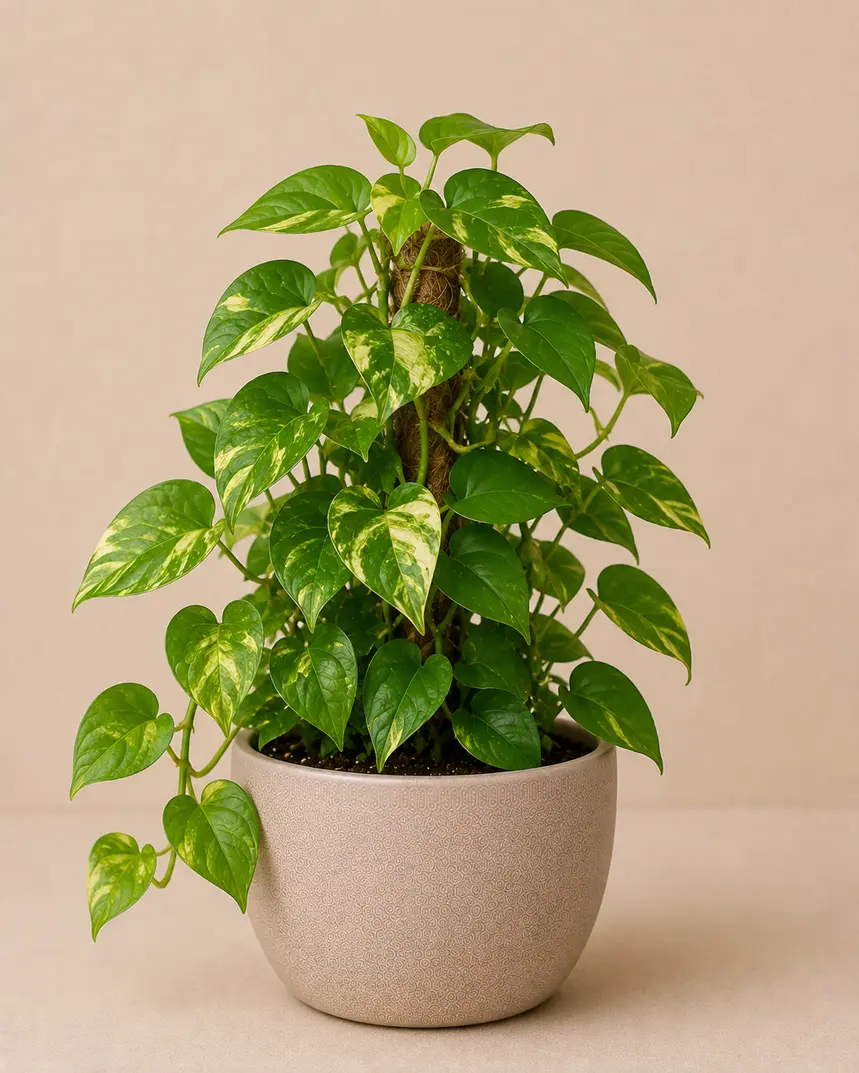 Healthy Money Plant (Epipremnum aureum) in a decorative pot with lush green heart-shaped leaves for indoor home and office décor
